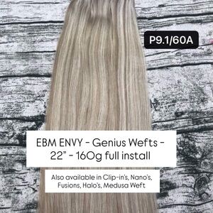 EBM ENVY Genius Wefts - Light Ash Blonde - Premium Remy - Canadian Brand - NEW